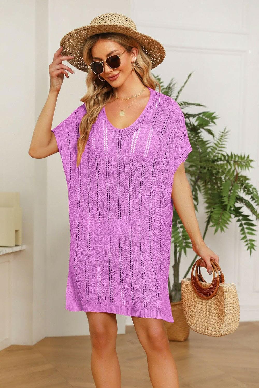 Trendsi Color - Elegant knit cover up with slits