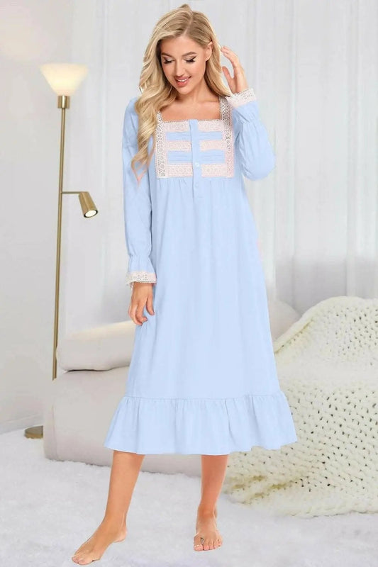 Night Gown - Elegant Lace & Sleeves - Luxurious