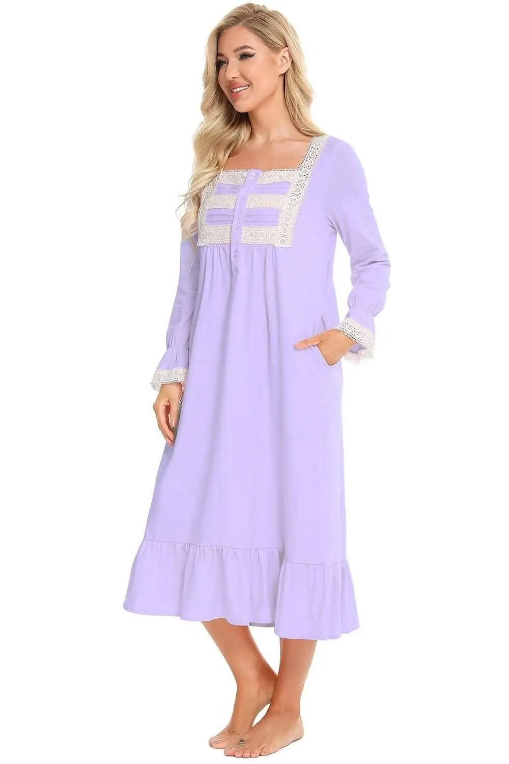 Night Gown - Elegant Lace & Sleeves - Luxurious