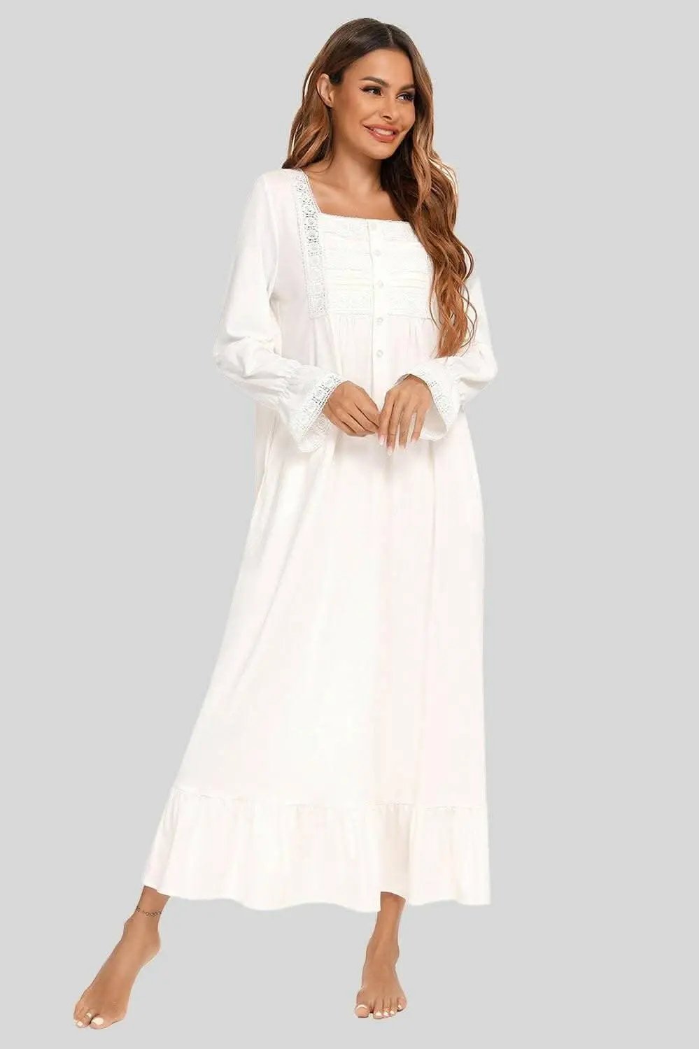 Night Gown - Elegant Lace & Sleeves - Luxurious