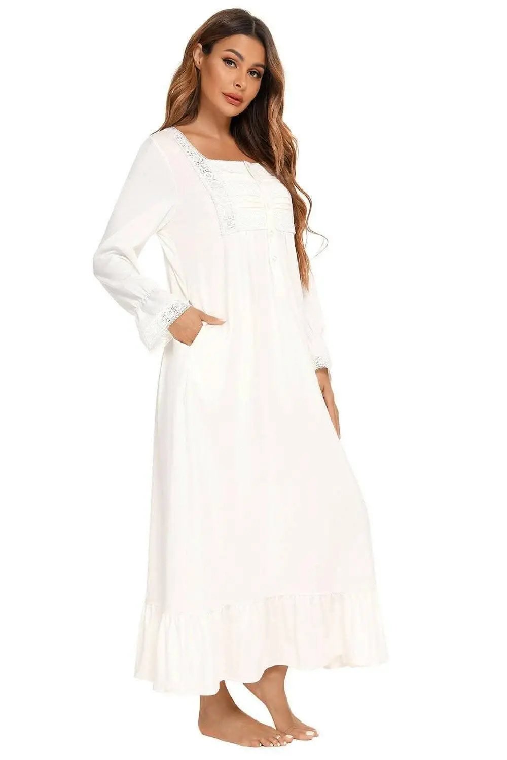 Night Gown - Elegant Lace & Sleeves - Luxurious