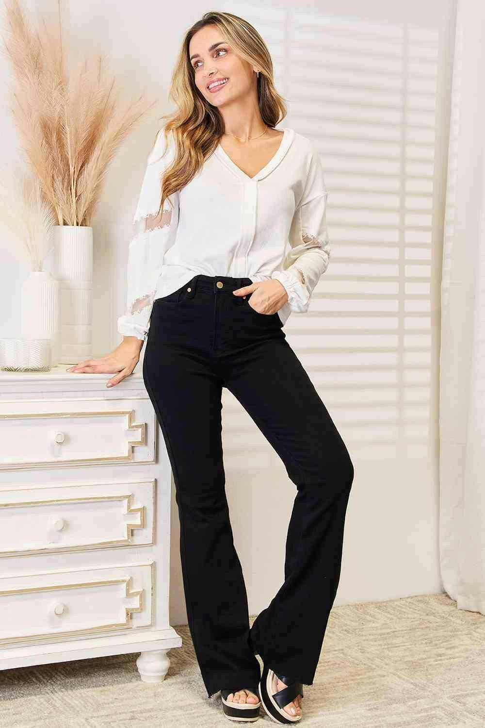 Blouse - Lace V-Neck - Elegant Women's Top