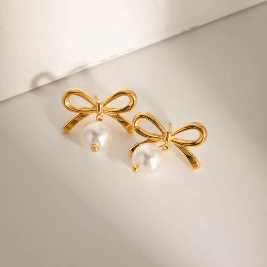 Earrings - Elegant Pearl Bow - Dainty Style