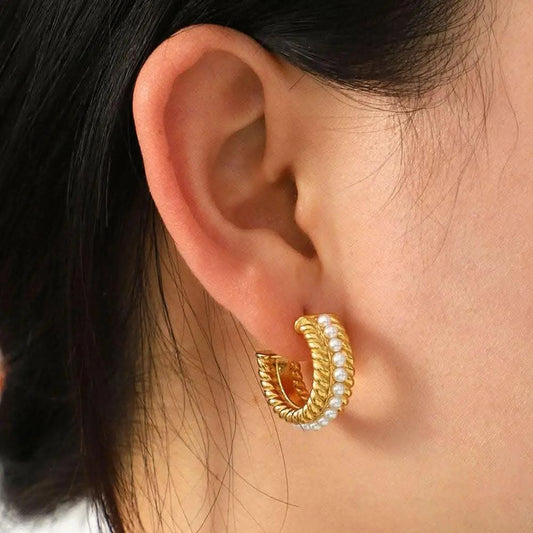 Trendsi Elegant pearl c-hoop earrings
