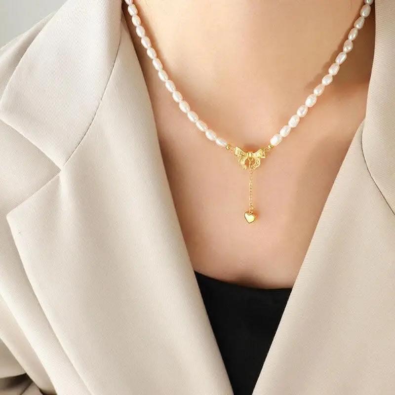 Trendsi Necklaces - Elegant pearl heart necklace