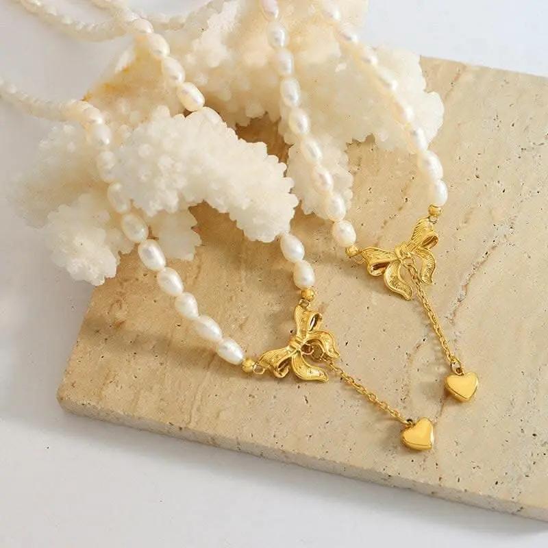 Trendsi Necklaces - Elegant pearl heart necklace