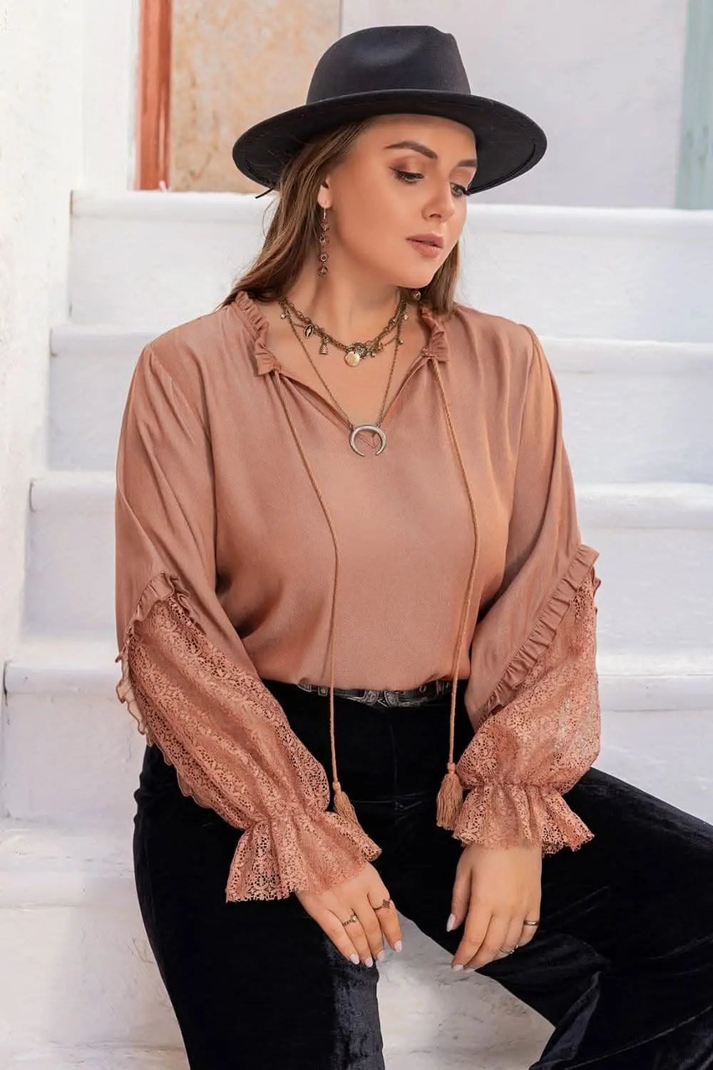Trendsi Flounce Sleeve Blouse Women's Plus Size Top Versatile & Stylish Design