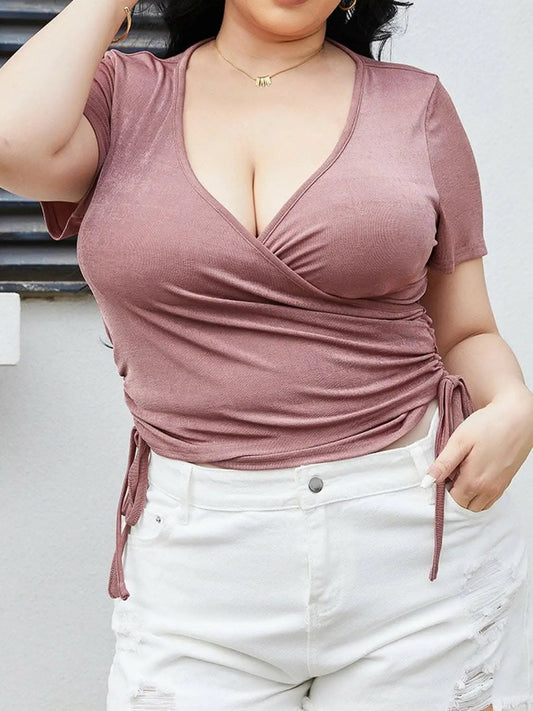 Trendsi Ruched Blouse Plus Size Women's Elegant Top - Flattering Fit, Comfortable