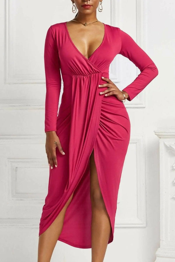 Trendsi Elegant ruched surplice dress