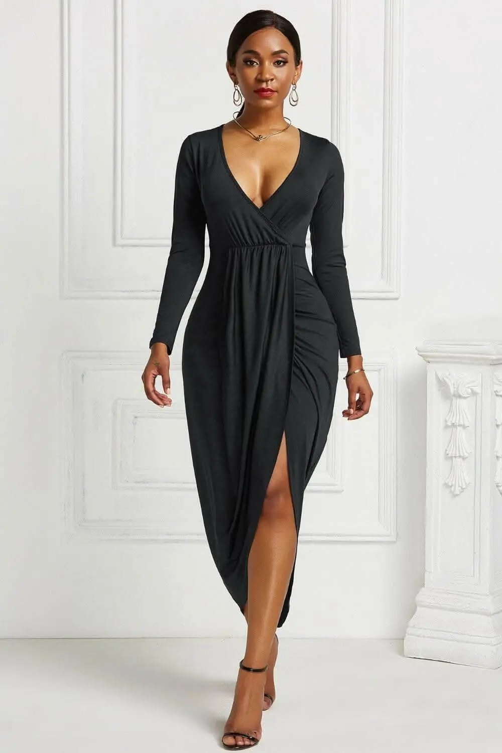 Trendsi Elegant ruched surplice dress