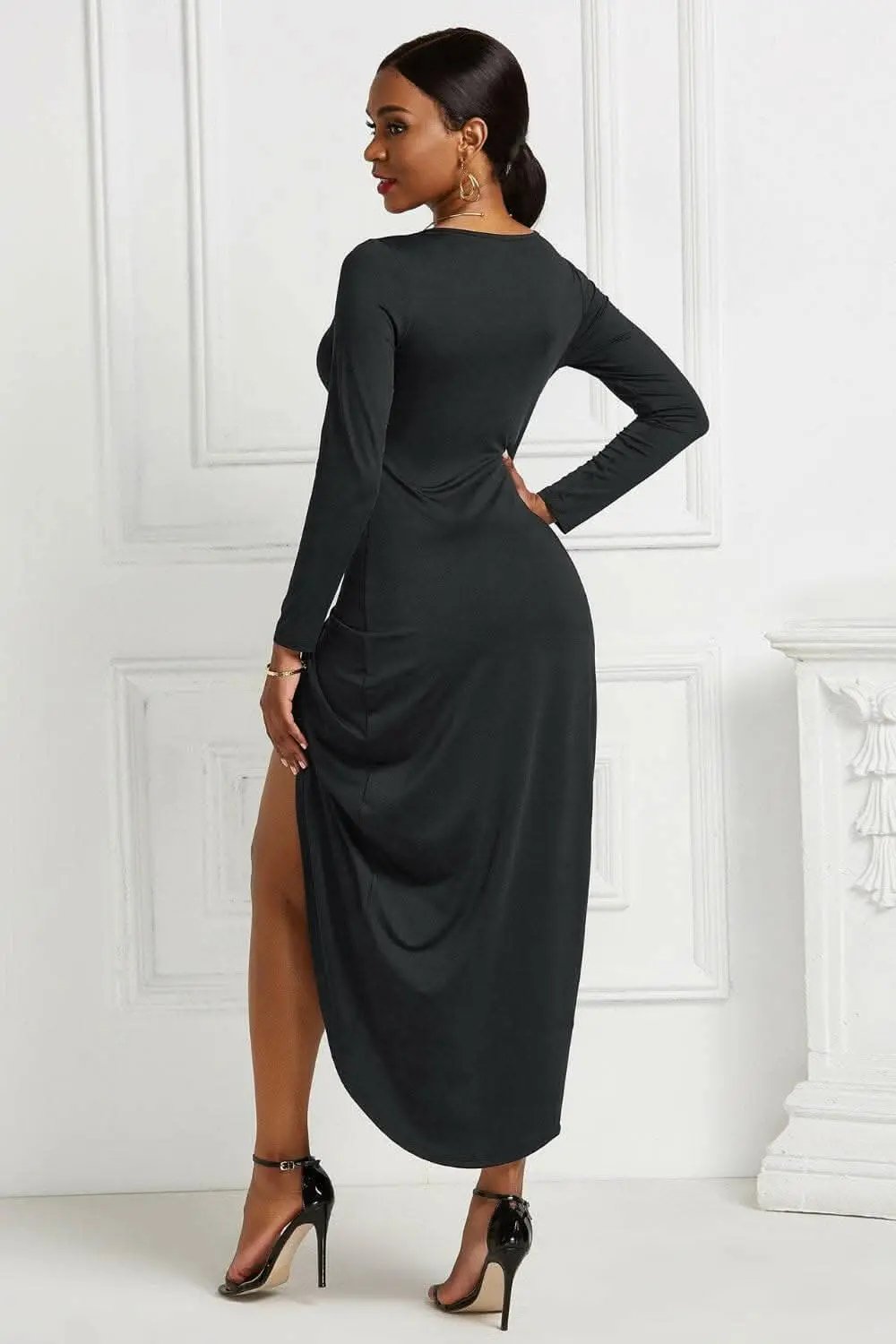 Trendsi Elegant ruched surplice dress