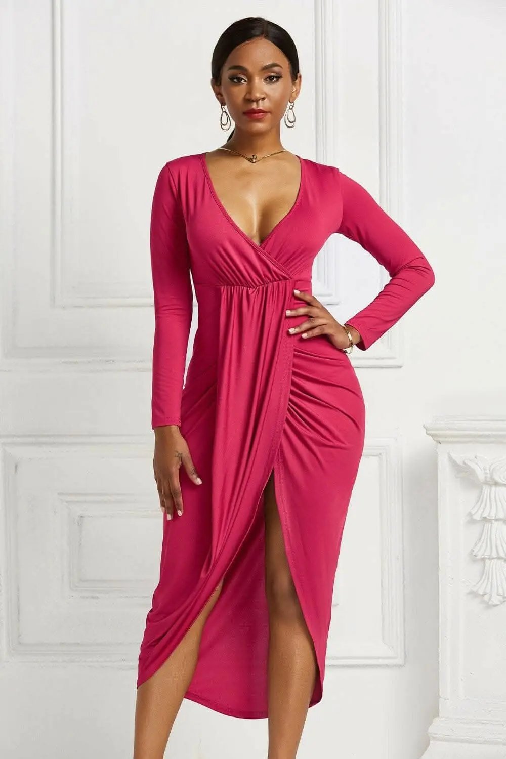 Trendsi Elegant ruched surplice dress