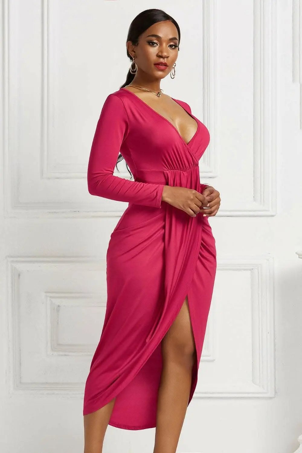 Trendsi Elegant ruched surplice dress