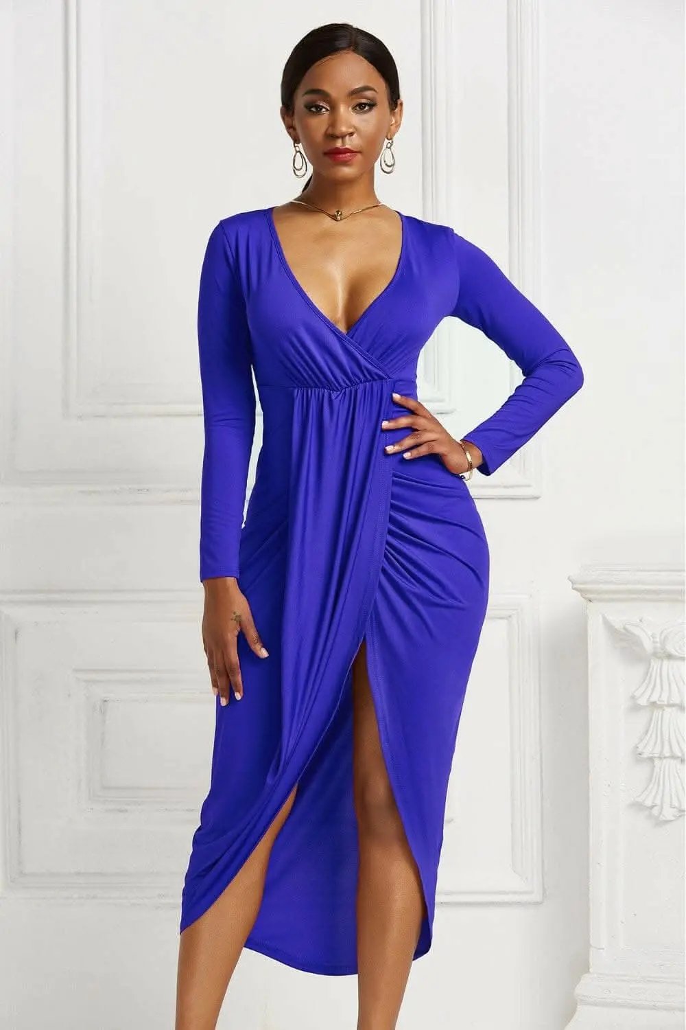 Trendsi Elegant ruched surplice dress
