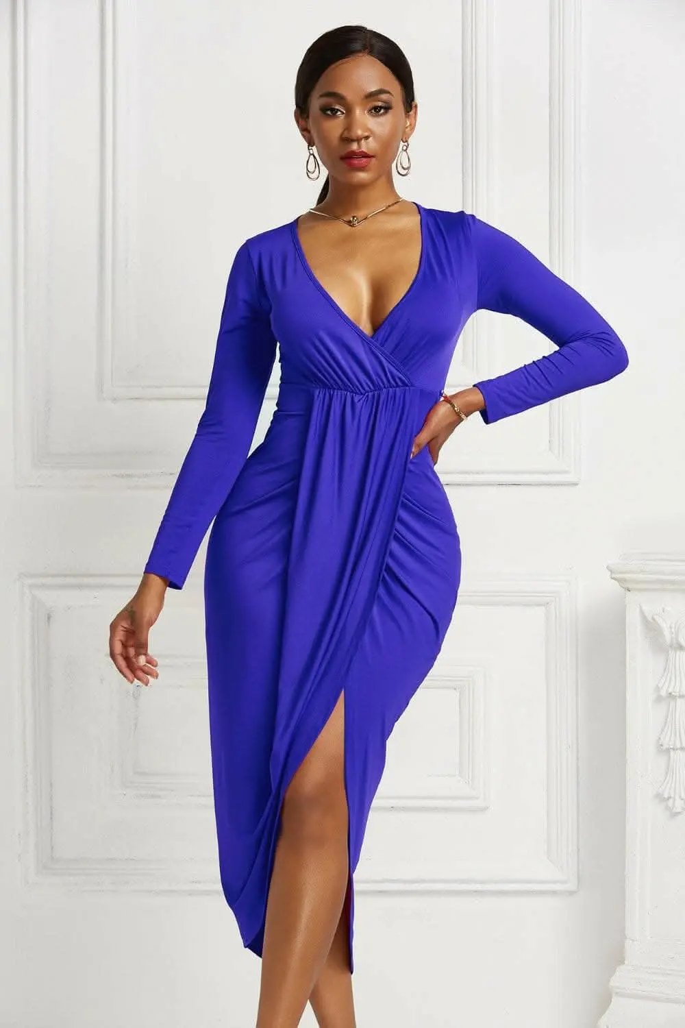 Trendsi Elegant ruched surplice dress