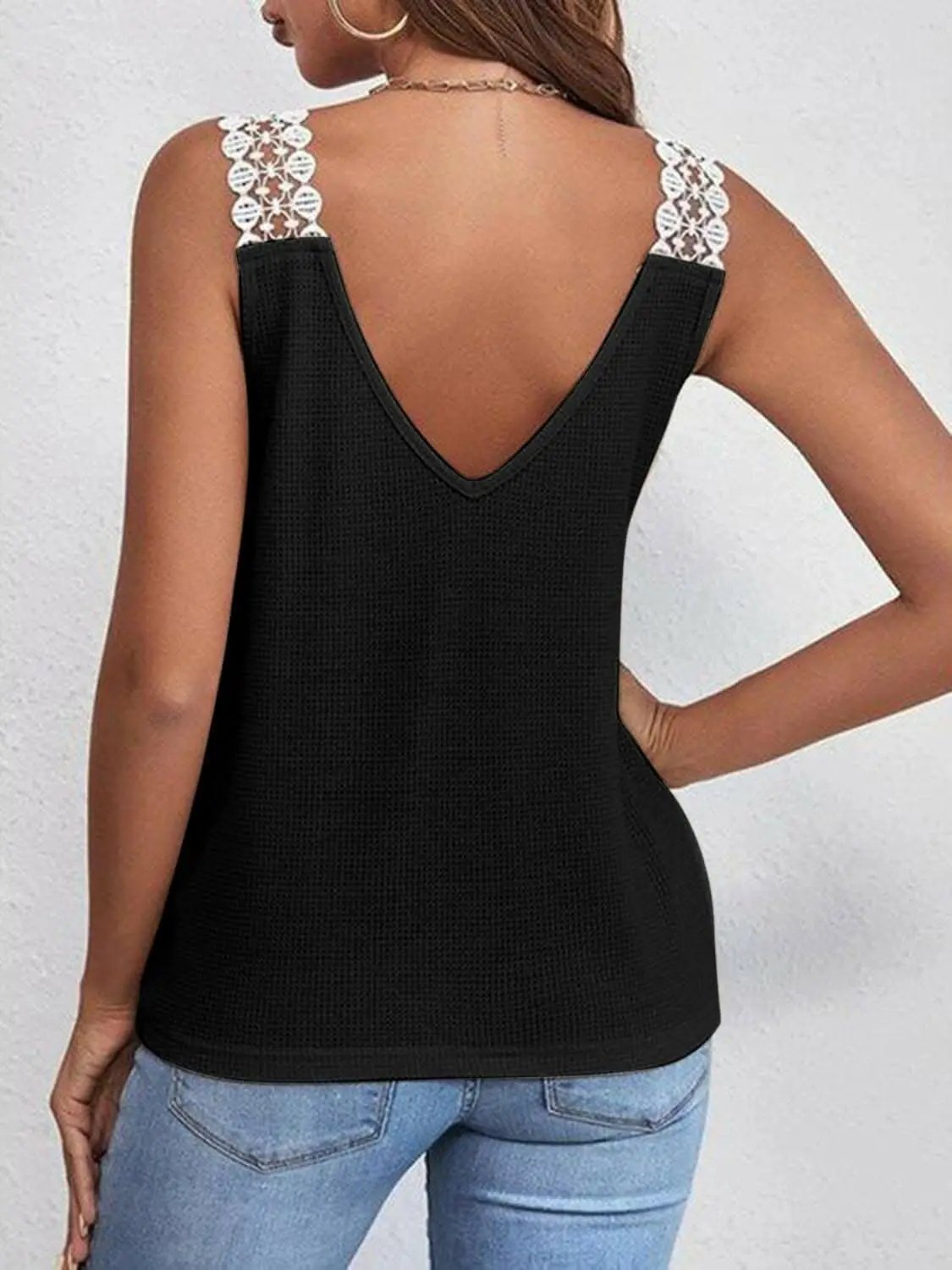 Trendsi just arrived - Elegant sheer lace v-neck tank