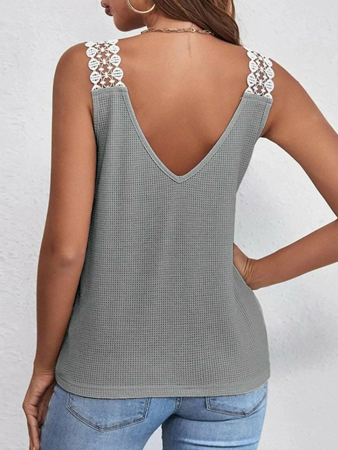 Trendsi just arrived - Elegant sheer lace v-neck tank