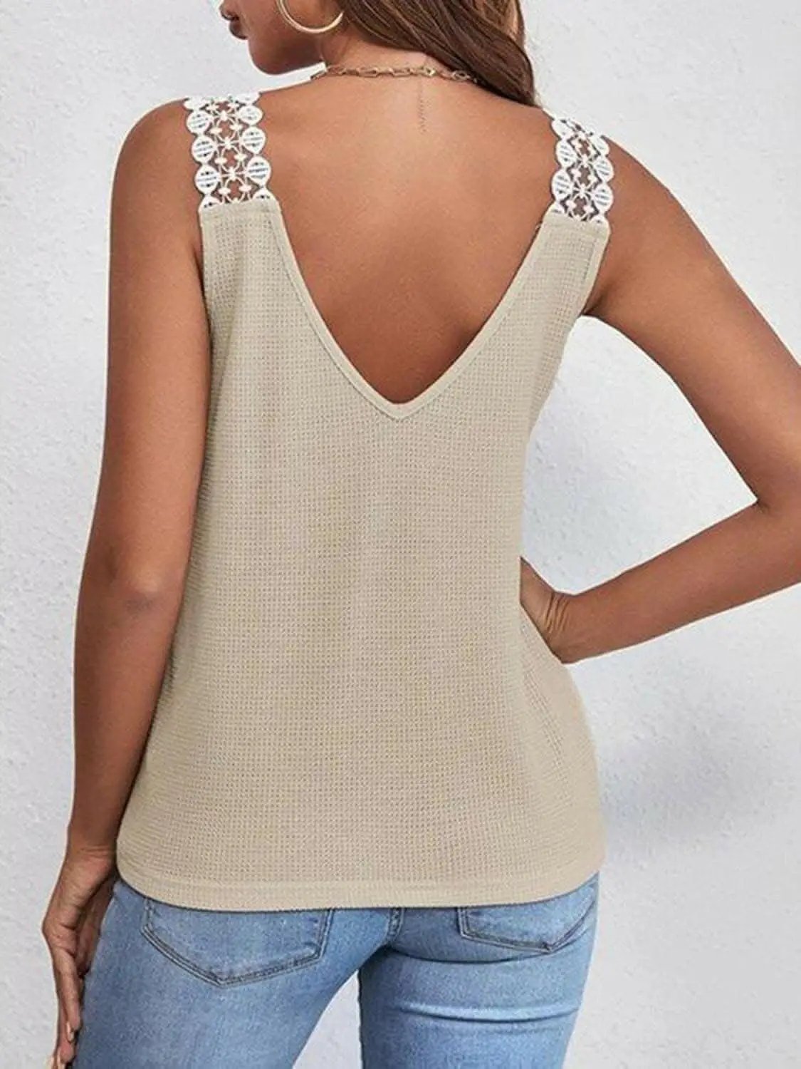 Trendsi just arrived - Elegant sheer lace v-neck tank