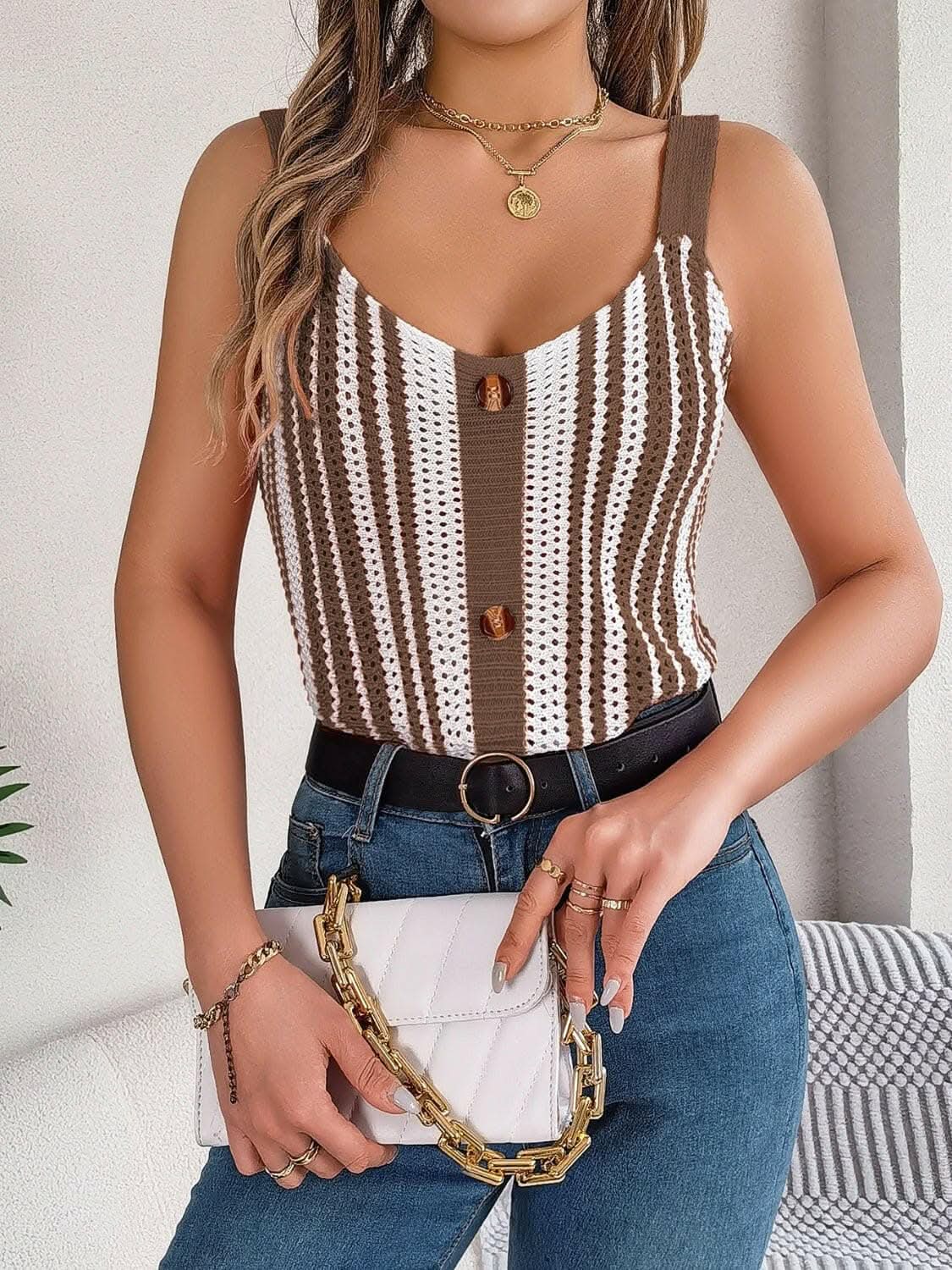 Trendsi just arrived - Elegant sheer v-neck tank top