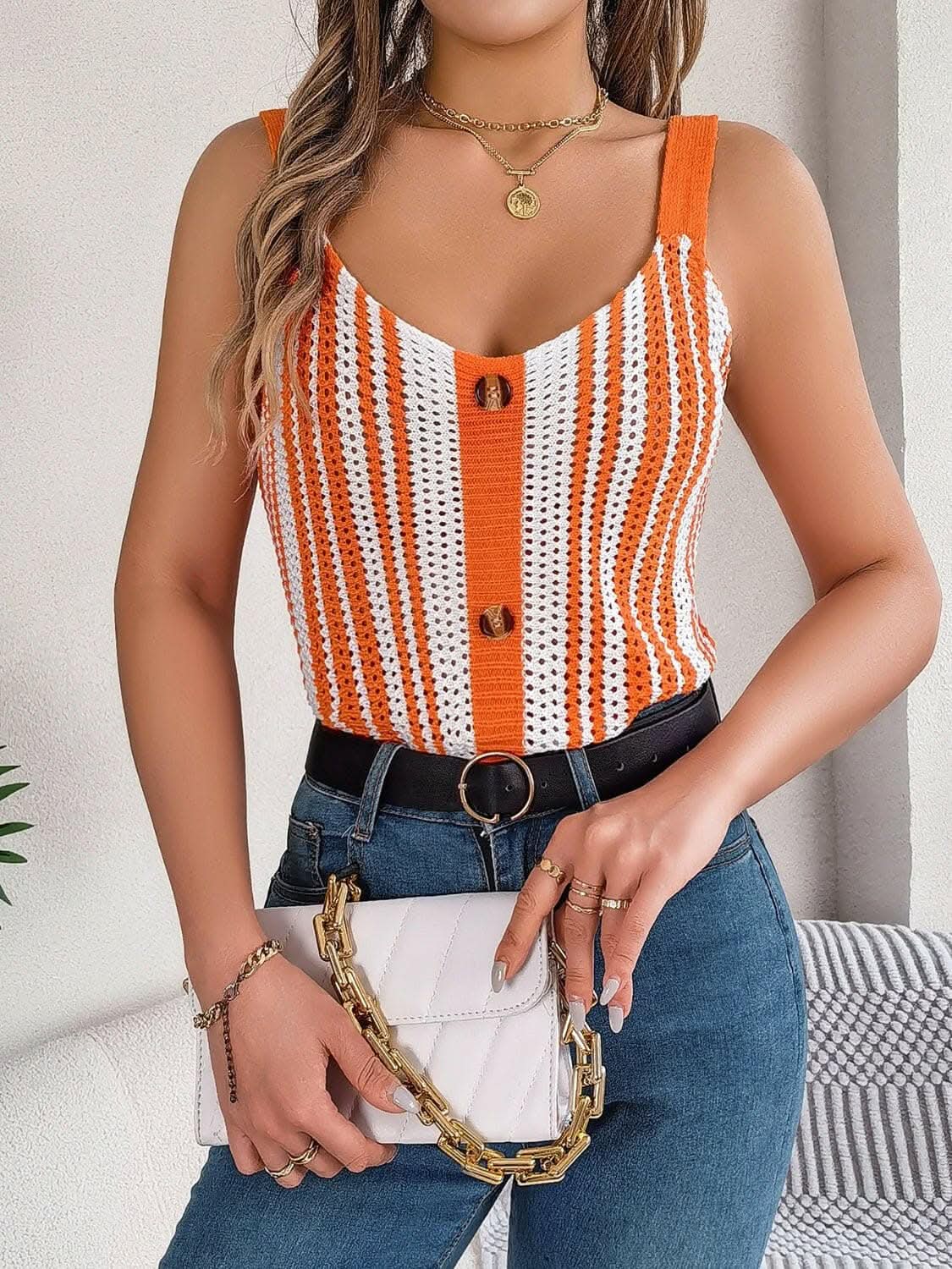 Trendsi just arrived - Elegant sheer v-neck tank top