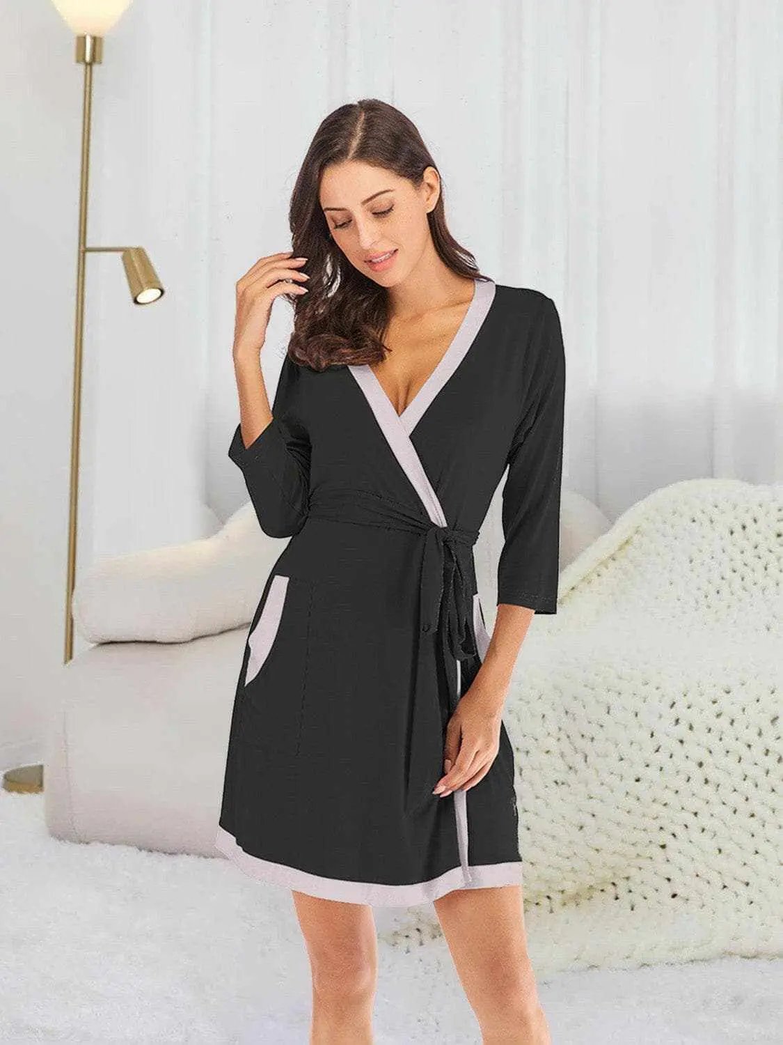 Trendsi Elegant tie waist robe with pockets