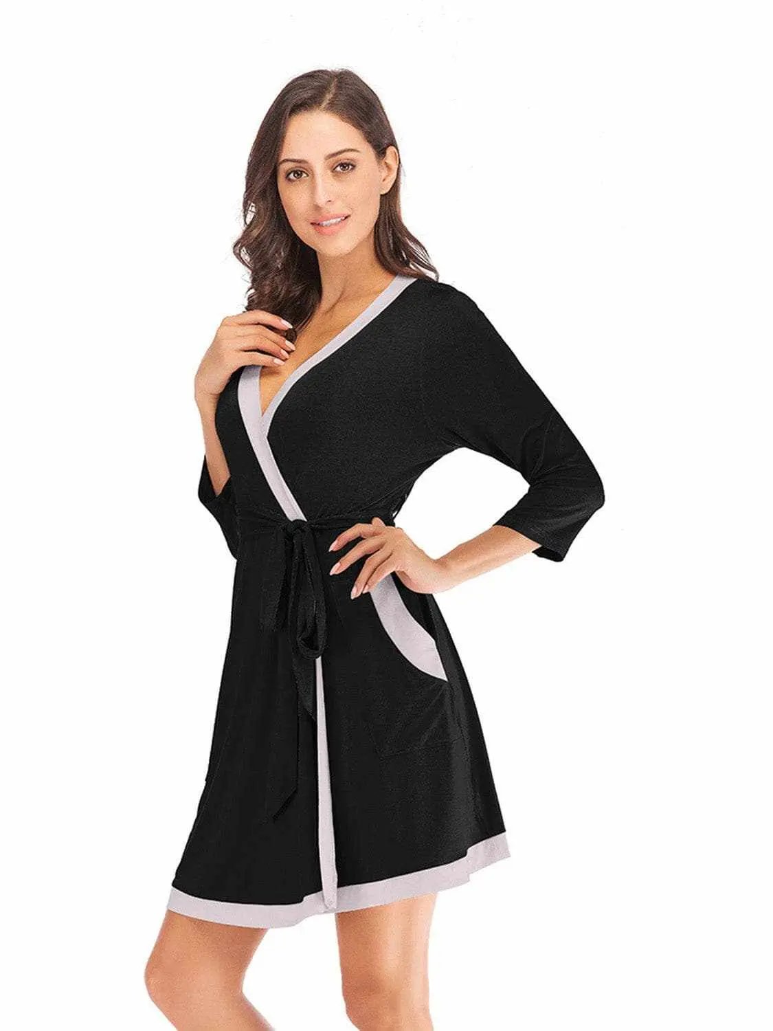 Trendsi Elegant tie waist robe with pockets