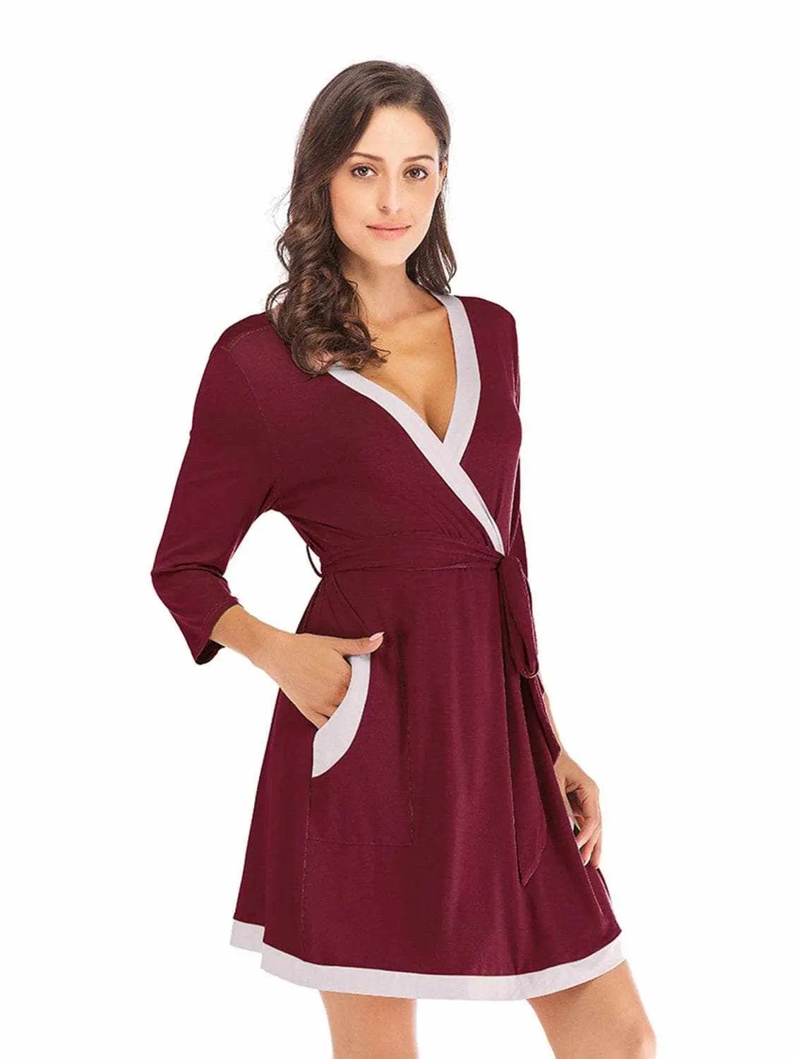 Trendsi Elegant tie waist robe with pockets