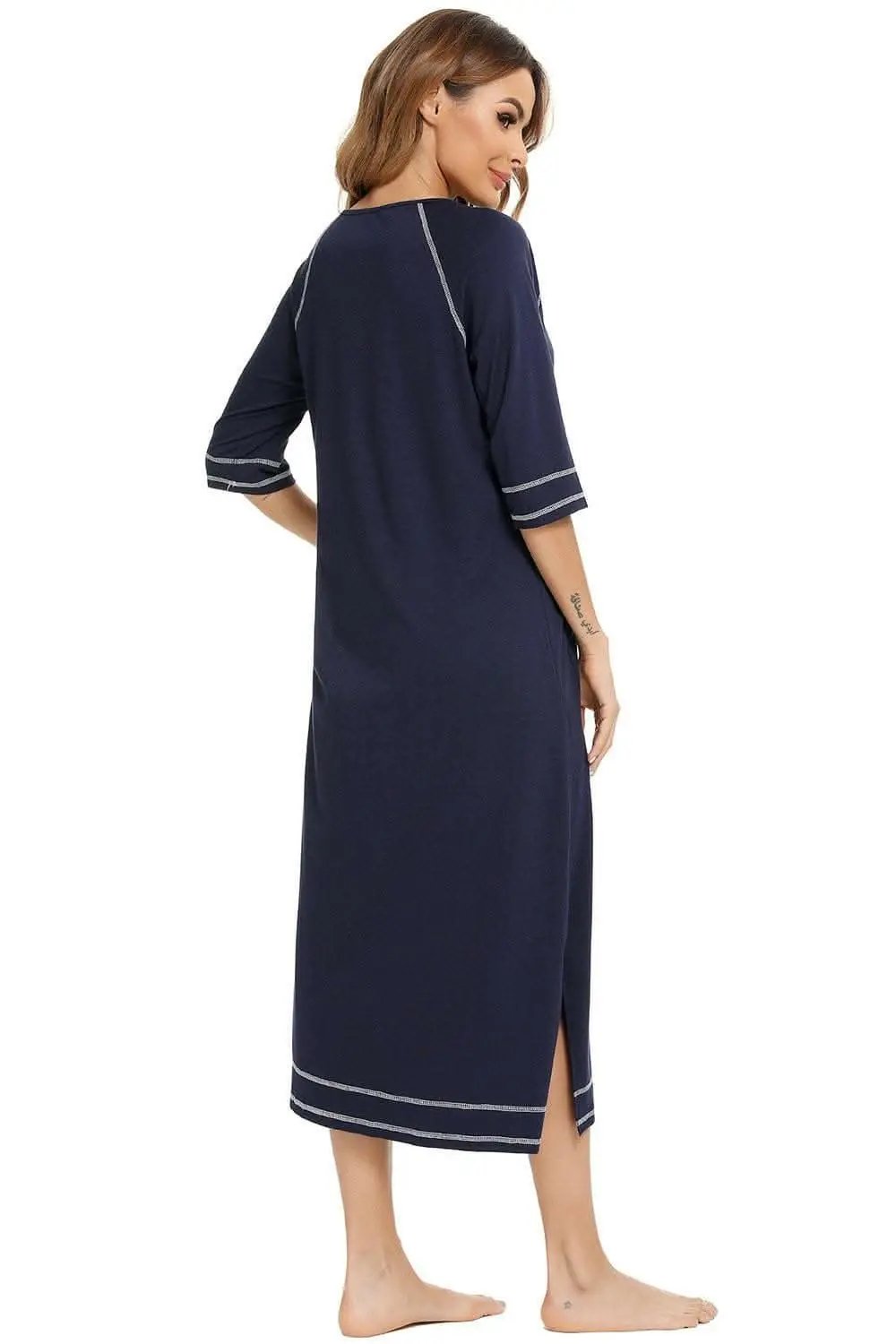 Elegant Zip Night Dress - With Pockets - Comfortable Style