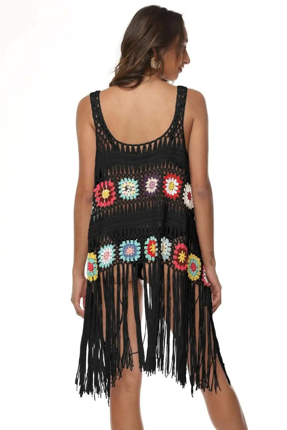 Trendsi swimwear - Embroidered beach cover-up with fringe