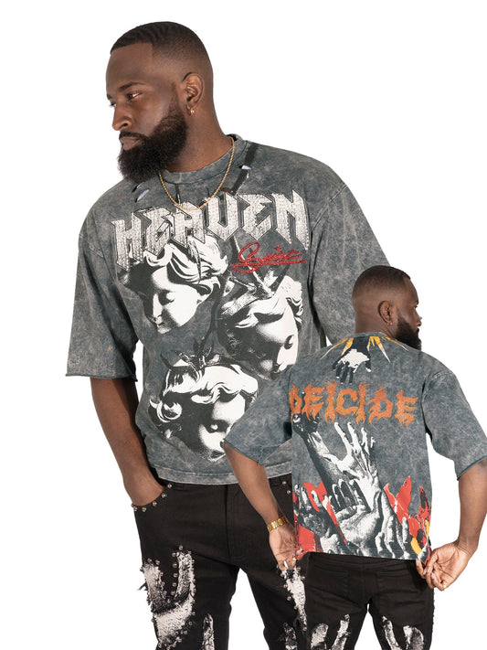 F171 Crop Heaven Saint Tee - Gray