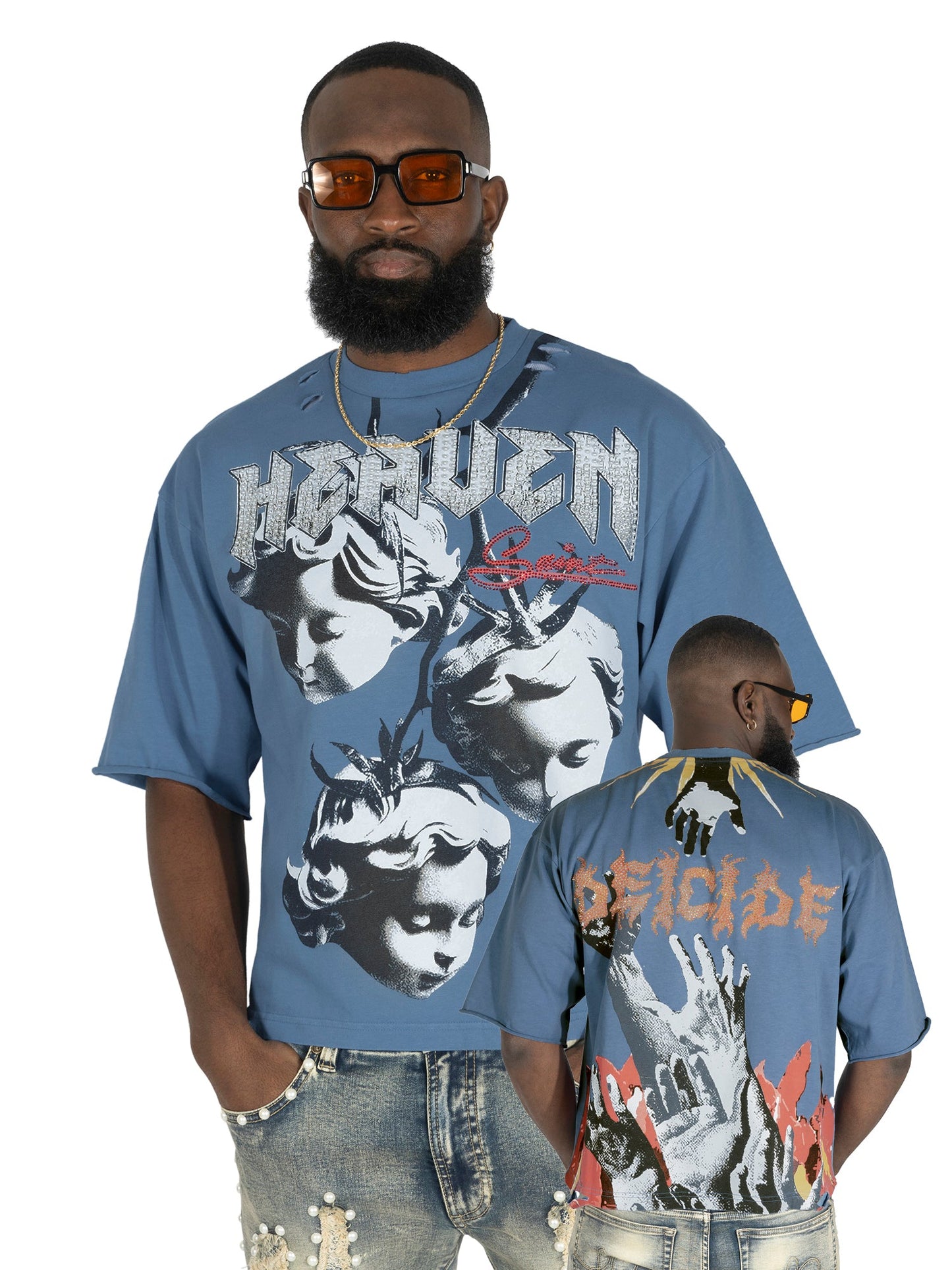 F171 Crop Heaven Saint Tee - Blue