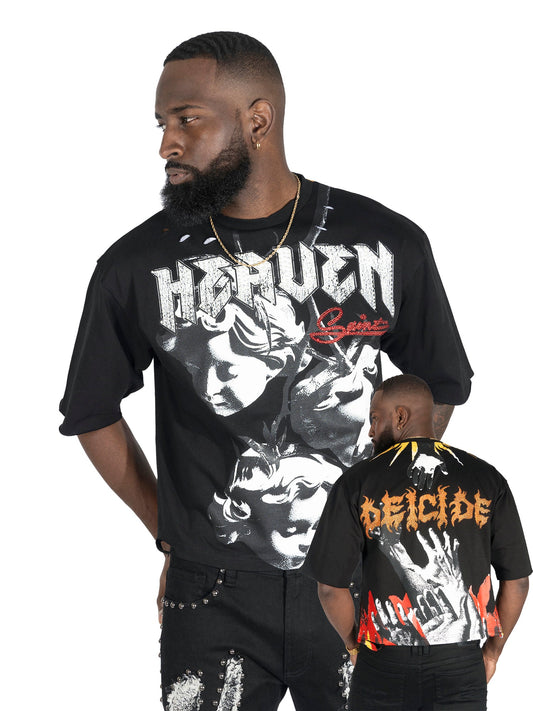 F171 Crop Heaven Saint Tee - Black