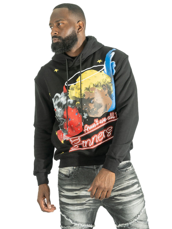 Fleece Hoodie | F4173 Sinners Over Size - Black