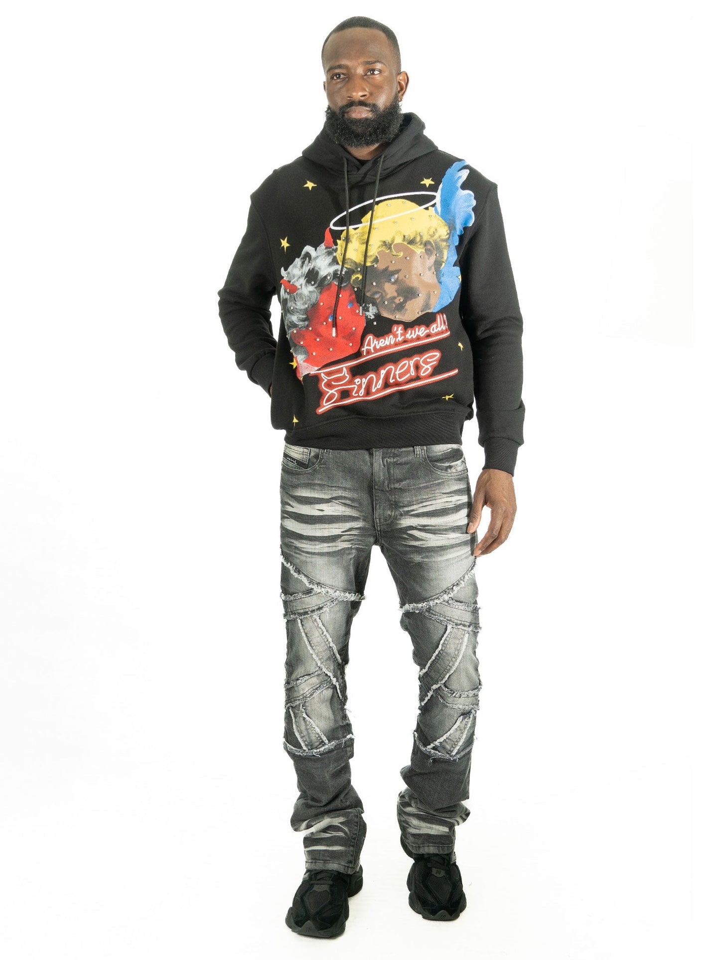 Fleece Hoodie | F4173 Sinners Over Size - Black