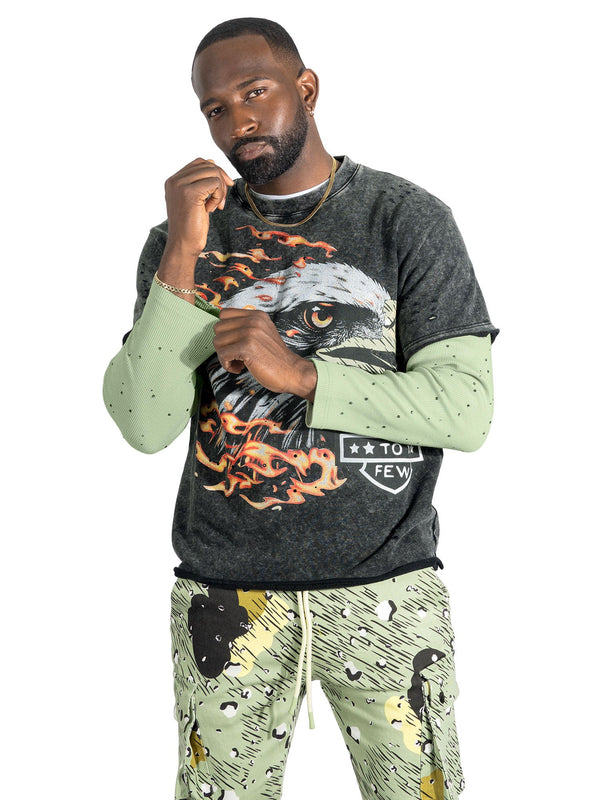 Sweatshirt|F4225 "Loyal To Few Long" Sleeves - Olive