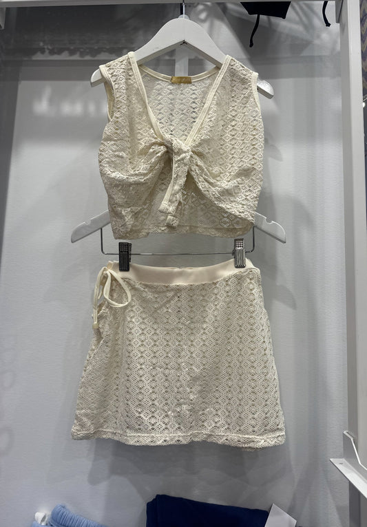 Planet Sea Cream Mesh 2pc Set Coverup