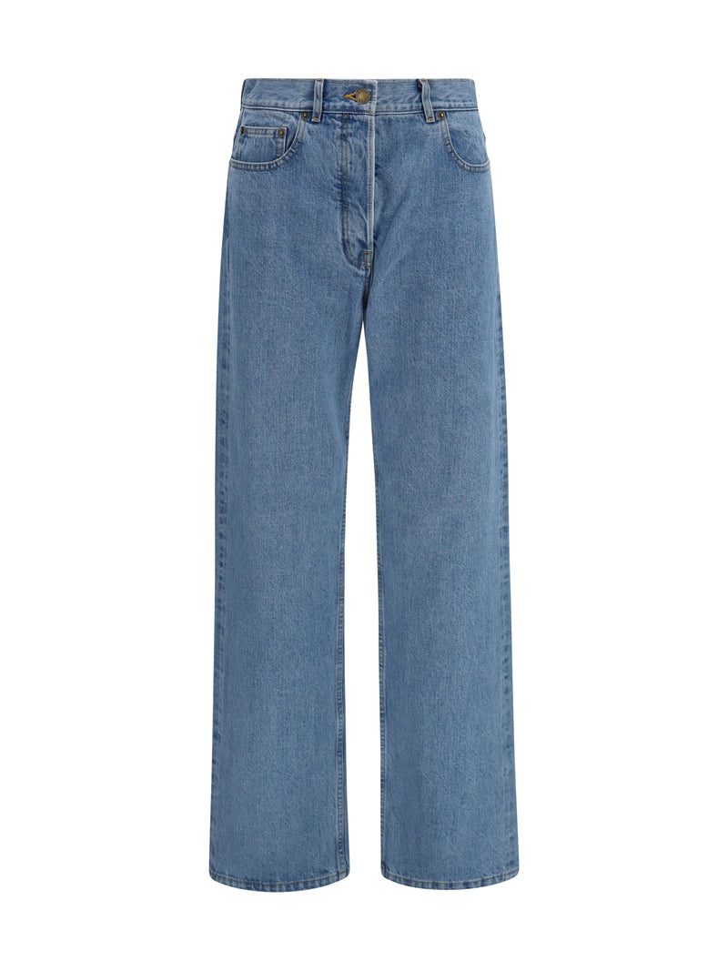 Straight-Leg Selvedge Jeans Light Blue Cotton