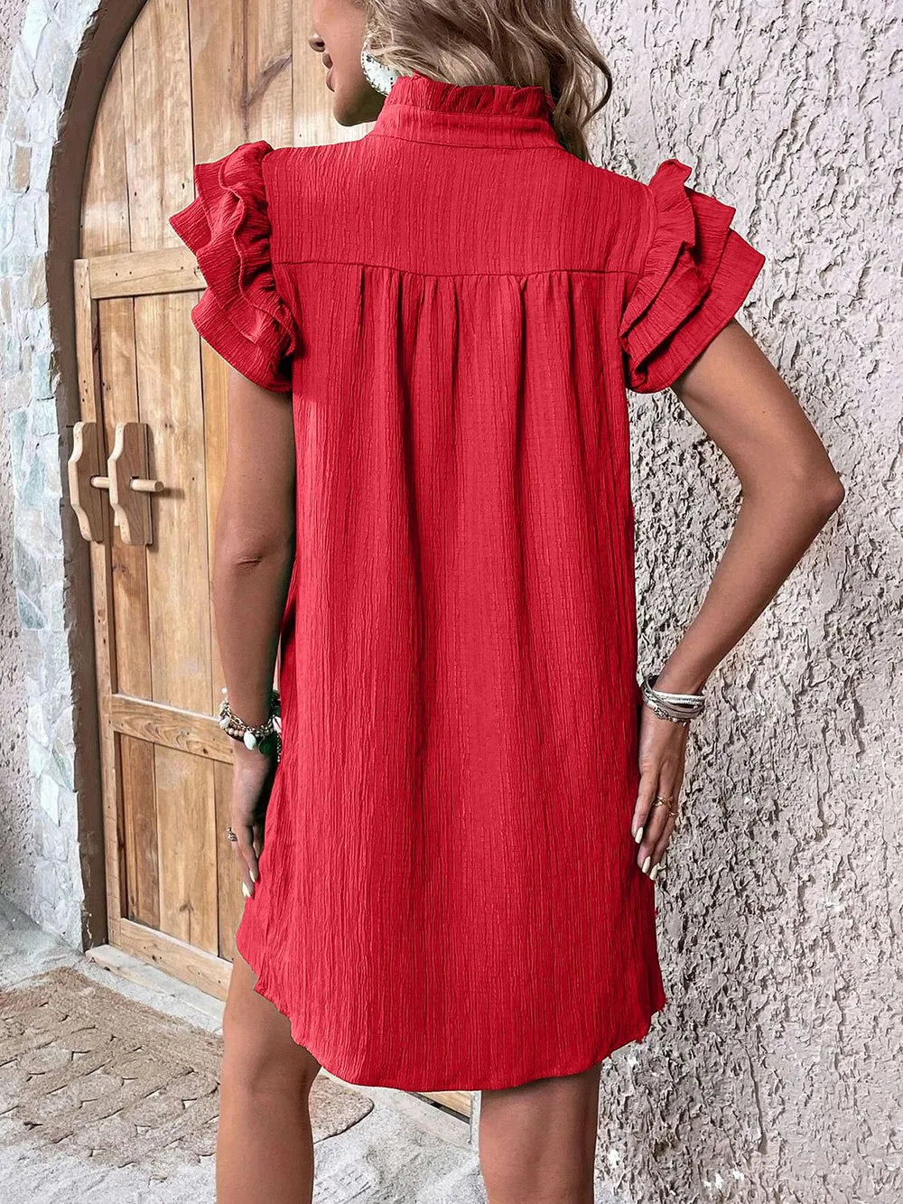 Ruffled Notched Cap Sleeve Mini Dress – Flirty Summer Style