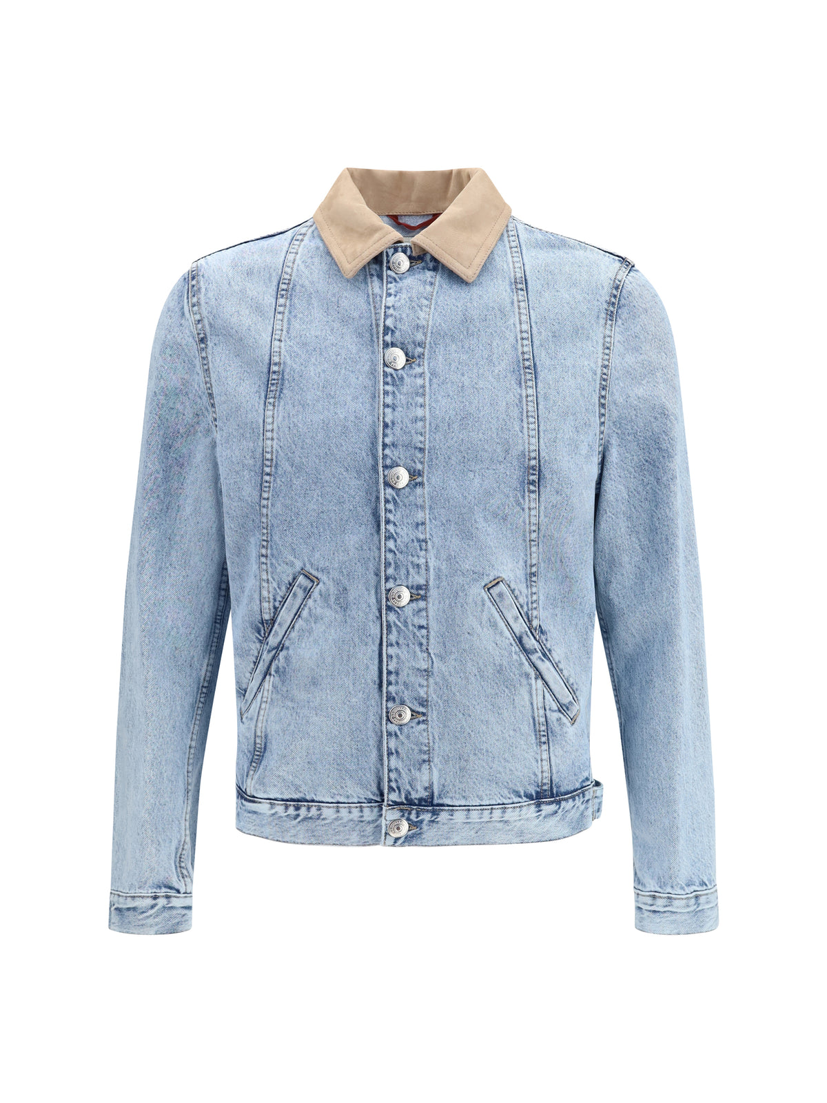Denim Jacket with Suede Collar