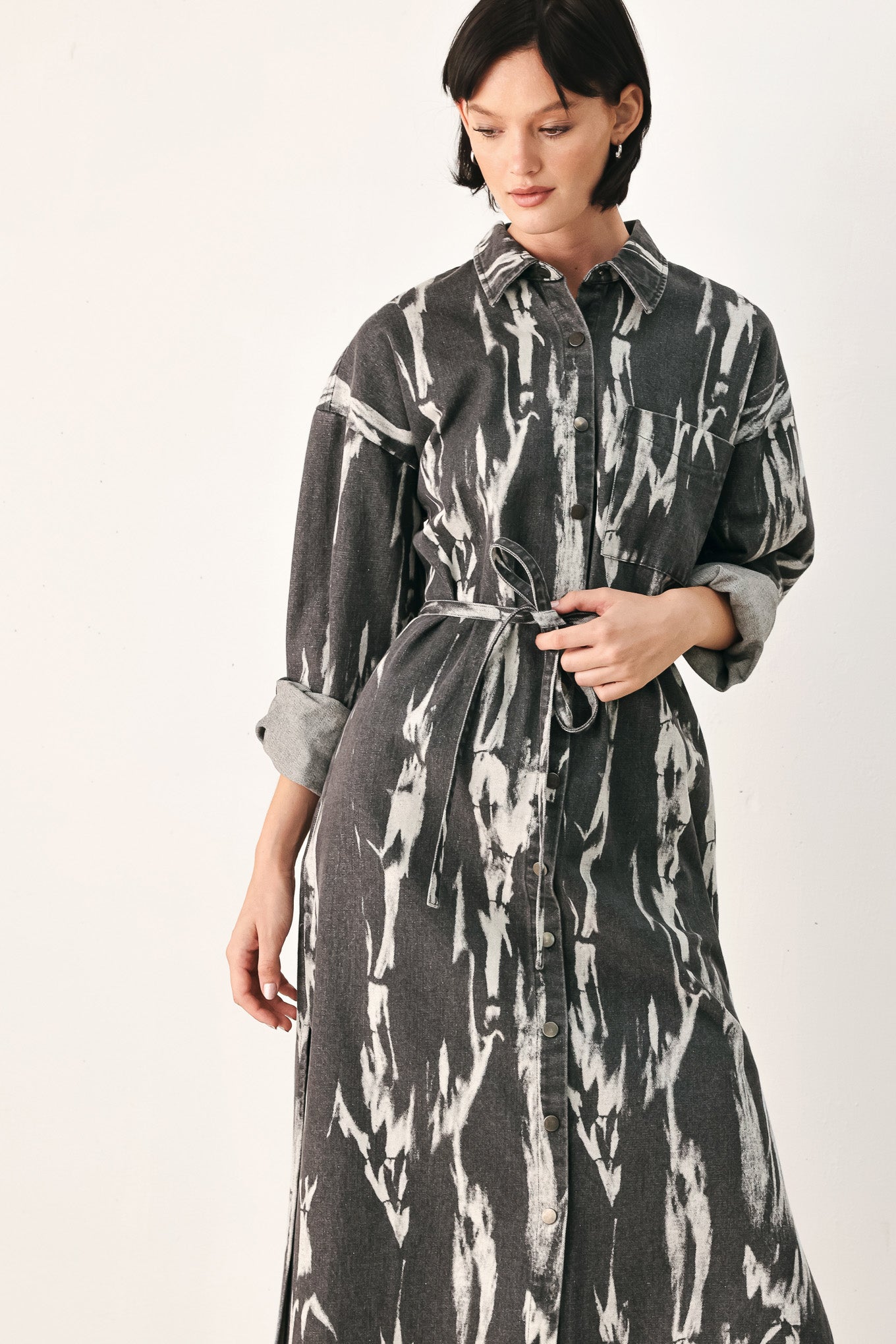 WEEKEND WANDERER GREY DENIM SHIRT DRESS