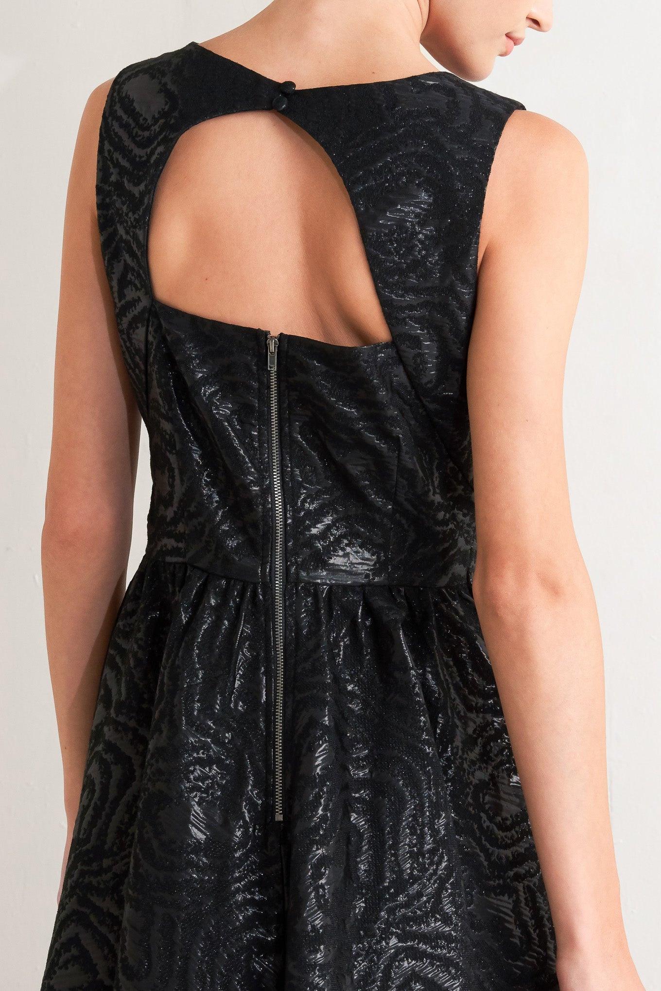 CHECK YOURSELF BLACK WOVEN MIDI DRESS