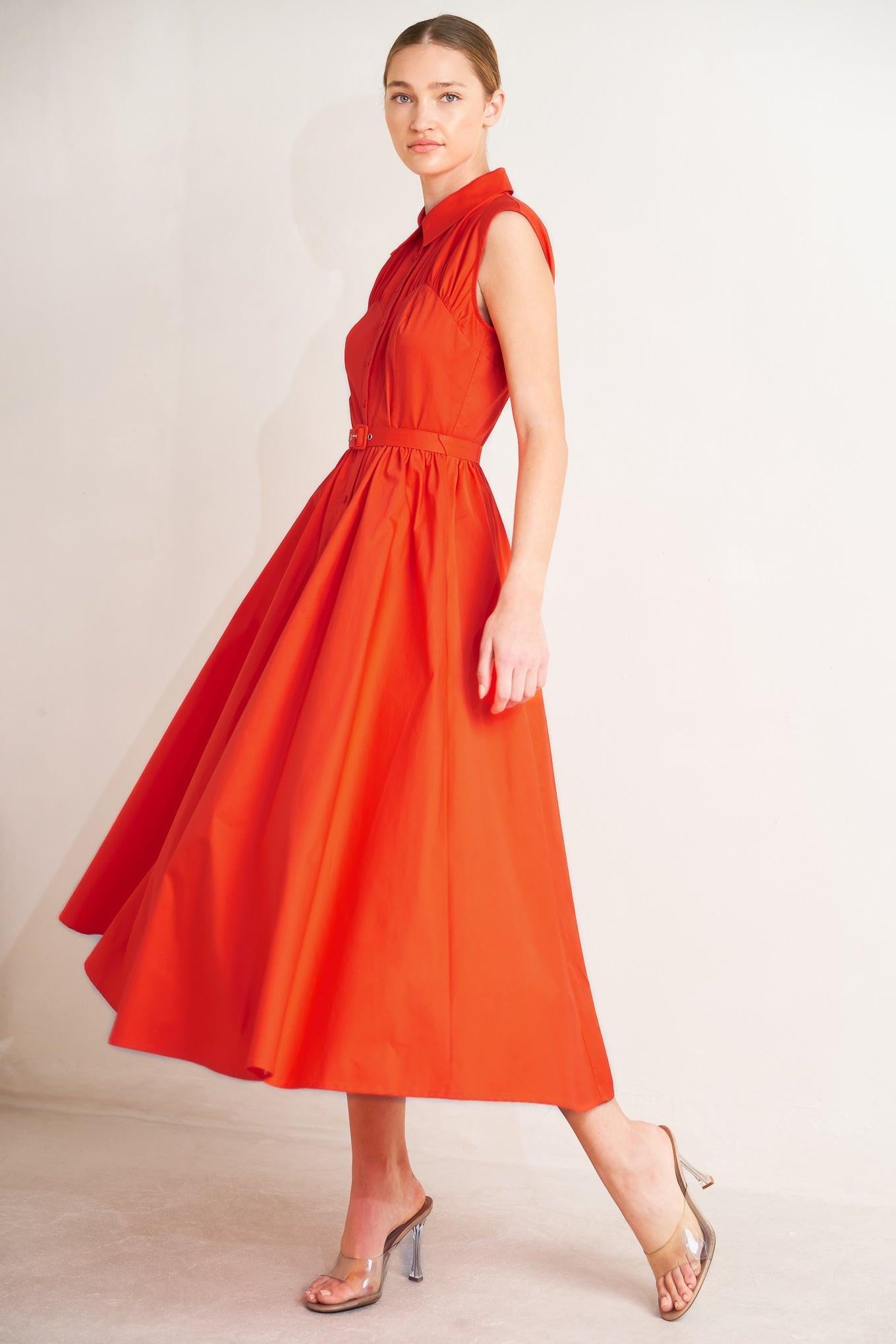 RUNWAY READY SCARLET WOVEN MIDI DRESS