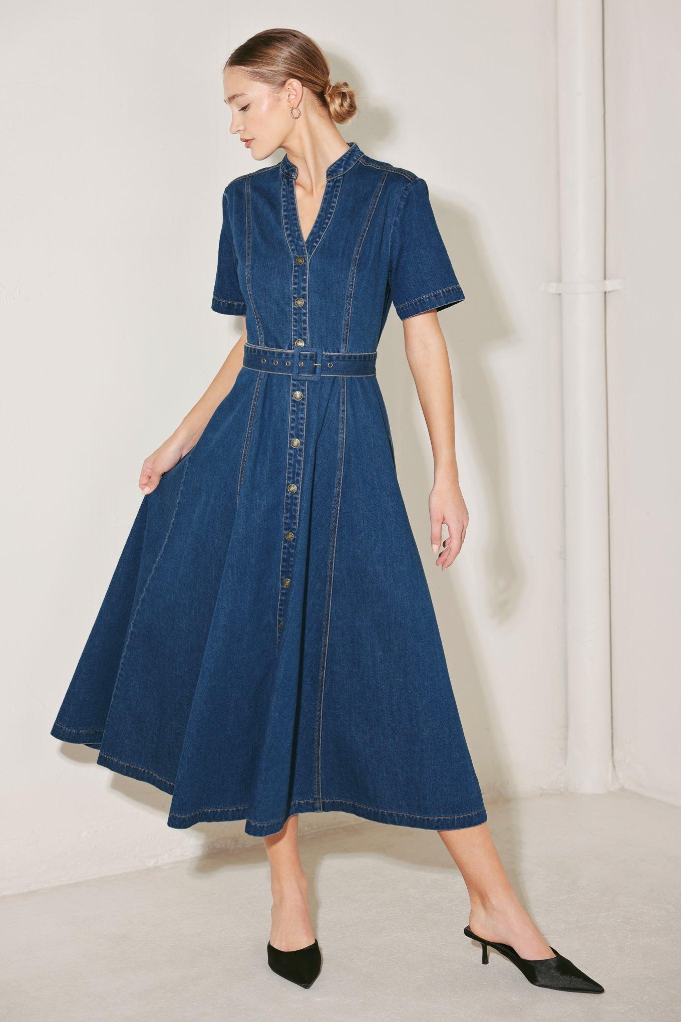 short sleeve denim midi dress Saturn Street Denim Midi Dress