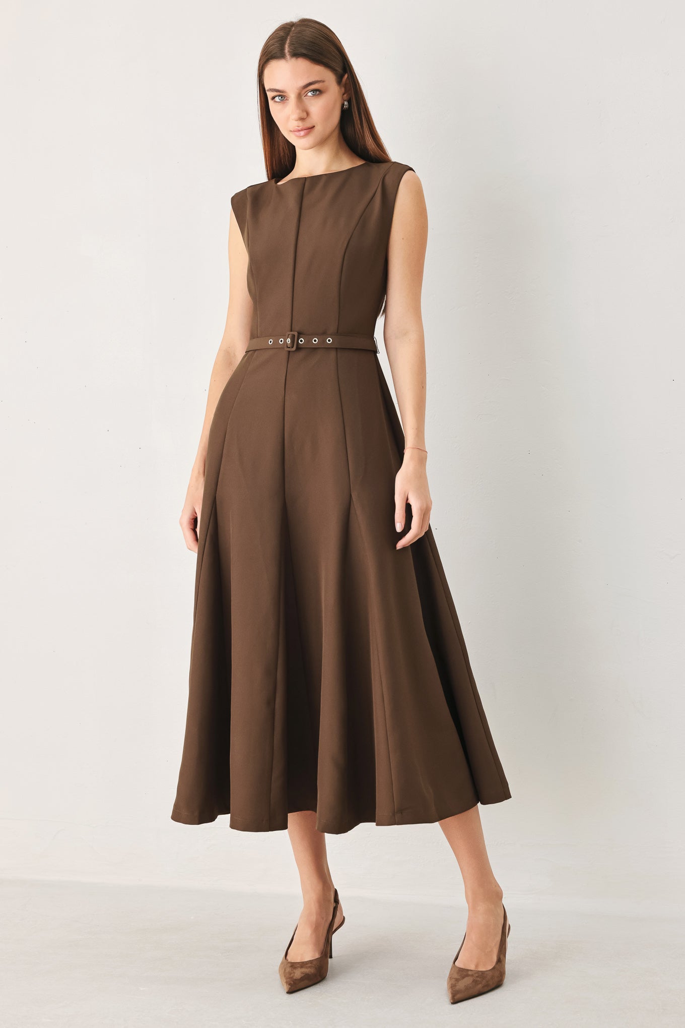 HAZELNUT BALLET WOVEN MIDI DRESS