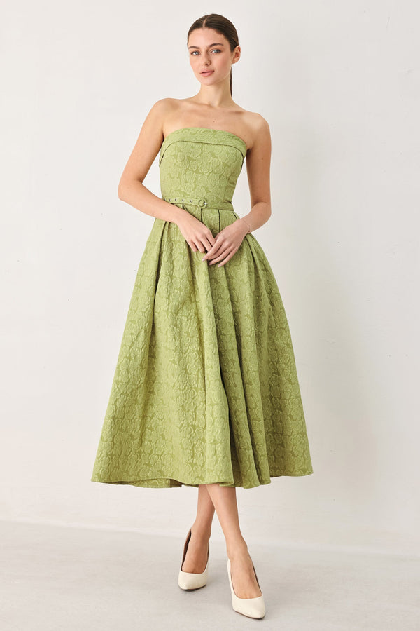 ROSETTE BANDEAU WOVEN MIDI DRESS