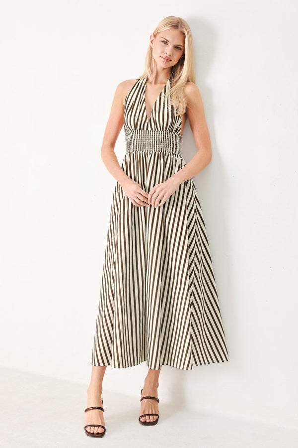 VACATION LINE STRIP WOVEN MIDI DRESS
