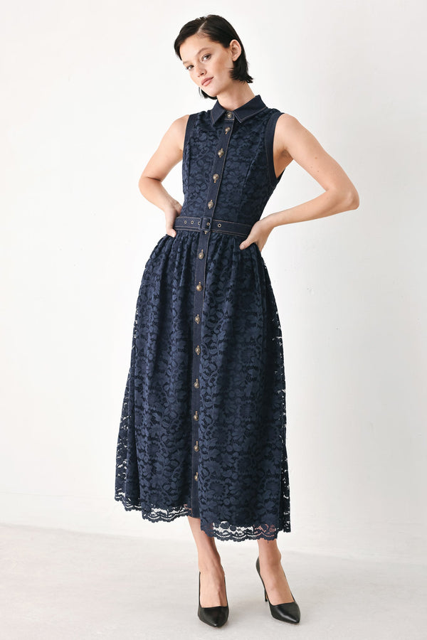 EVENING LACE CHAPTER WOVEN MIDI DRESS