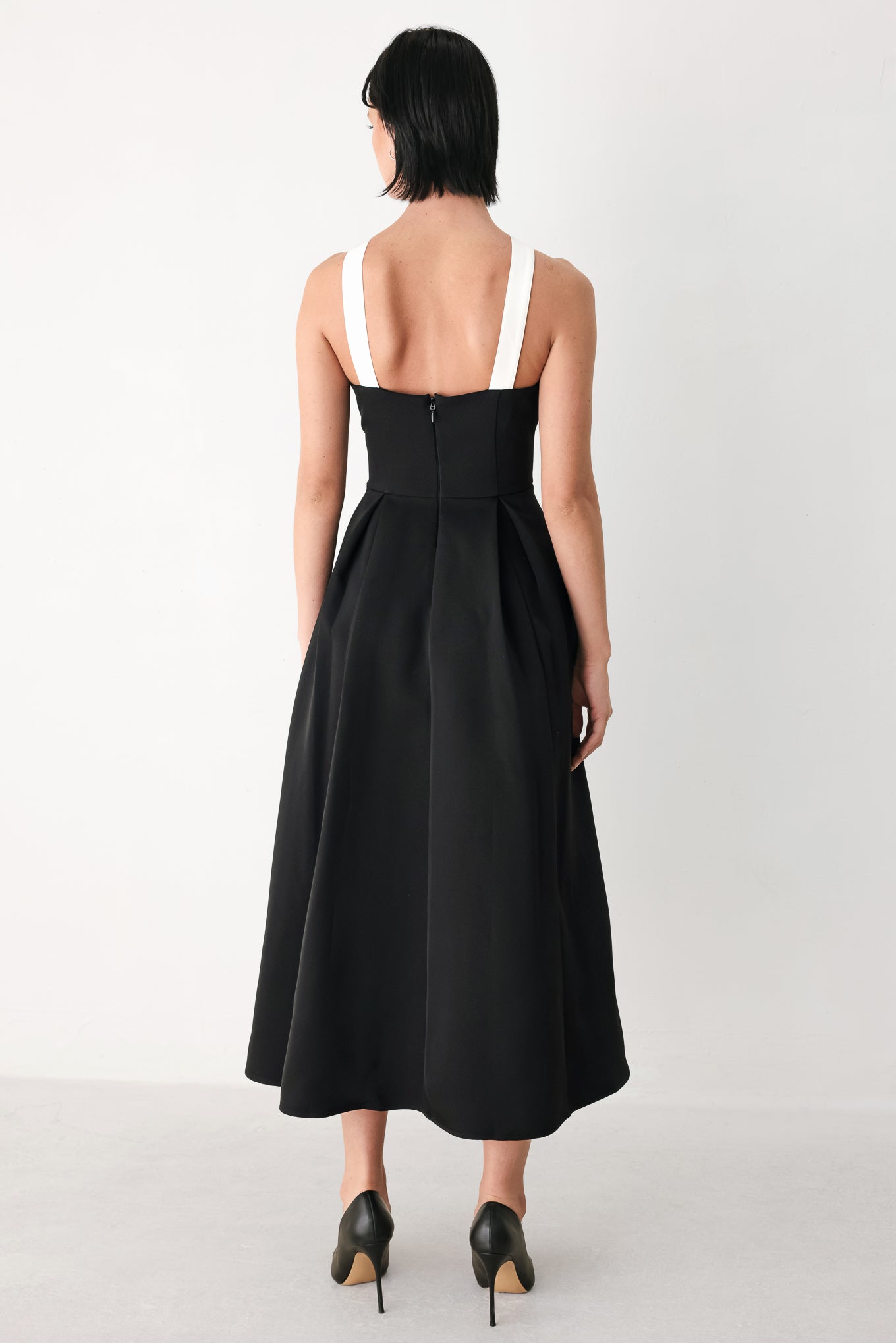 BLACK TIE AFFAIR HALTER WOVEN MIDI DRESS