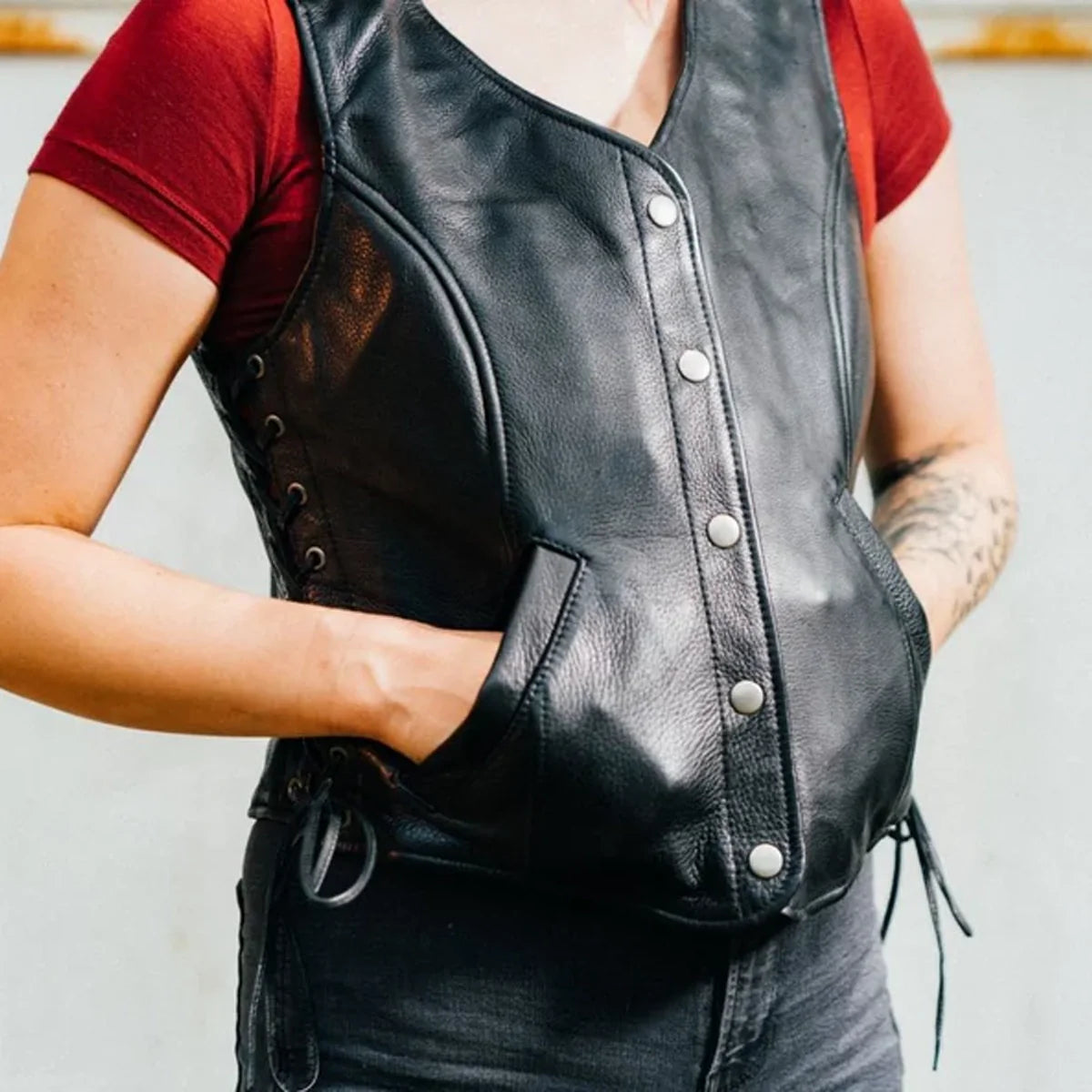 Honey Badger Women's Motorcycle Leather Vest Tall