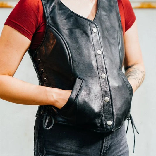 Honey Badger Women's Motorcycle Leather Vest Tall